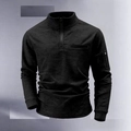 Polo da uomo nera in tessuto a nido d'ape con zip a metà e tasca sulla manica - S / Nero