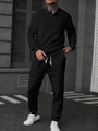 Detail des schwarzen langärmeligen Polo-Trainingsanzugs mit V-förmiger Jacquard-Struktur - Schwarz / S