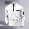 Polo da uomo in maglia a nido d'ape con mezza zip e tasca sulla manica in grigio chiaro - S / Bianco