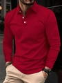 Classic red long sleeve polo shirt for men with three-button collar in slim fit style - Burgundy