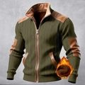 Ανδρικό λαδί μπουφάν με επένδυση fleece, καφέ λεπτομέρειες και θερμική επένδυση - S / Πράσινο του Στρατού