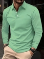 Classic men's sage green long-sleeved polo shirt with three-button placket for casual wear - S / Light Green