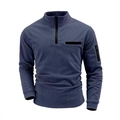 Heren polo met lange mouwen van corduroy met kwartritssluiting en ritszak op de mouw - S / Marineblauw