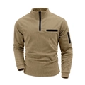 Khaki corduroy poloshirt voor heren met halve rits en ritszak op de mouw - S / Khaki