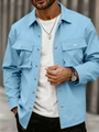 Men's light blue slim fit cargo jacket with chest pockets and silver metallic buttons - S / Sky Blue
