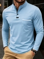 Herren Langarm-Henley-Shirt in Hellblau mit Stehkragen und einer praktischen Brusttasche - S / Hellblau