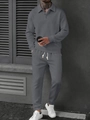 Détail de l'ensemble polo gris pour homme avec texture chevrons et cordon de serrage - Gris / S