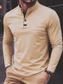 Camicia Henley da uomo kaki a maniche lunghe con collo alla coreana e taschino a righe - S / Albicocca