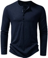 Close-up of deep blue men's slub cotton Henley shirt showing texture and button details - 3XL / Navy Blue