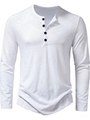 Detailed close-up of white slub cotton Henley shirt showing four-button placket and texture - S / White