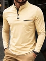 Beiges Herren Langarm Henley Shirt mit Stehkragen und Tasche für Business-Freizeit - S / Gebrochenes Weiß