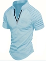 Polo azzurra slim fit con scollo a zip e dettagli plissettati sulle spalle - Taglia S / Top / Celeste