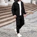 Schwarzes zweiteiliges Herren-Set mit Vintage-Fliegerjacke und Cargo-Jogginghose - S / Top And Bottom (Port Crab-#F15) / Schwarz