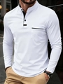 Dettaglio del colletto della camicia Henley bianca con finiture e taschino sul petto - S / Bianco