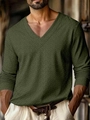 Detail van de militair groene polo met lange mouwen en een visgraat textuur patroon - S / Army Green Herringbone Style