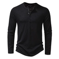 Schmal geschnittenes schwarzes Langarm-Henley-Shirt für Herren mit strukturierter Oberfläche - S / Schwarz