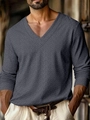 Detail of grey men's long sleeve polo shirt with textured V-neck and jacquard pattern - S / Grey Herringbone Style