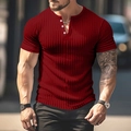 Detalle de camiseta Henley en punto acanalado rojo oscuro con cuello de tres botones - S / Tops / Burdeos