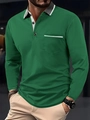 Detail of dark green waffle knit polo shirt with grey contrast collar and chest pocket - S / Dark Green
