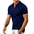 Navy blue men's polo shirt with zip collar and short sleeves in casual slim fit - Navy Blue