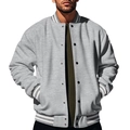 Detail of grey varsity jacket featuring striped ribbed collar and black snap buttons - S / Light Gray