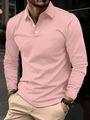 Detail of pink long sleeve polo shirt with classic three-button collar and ribbed cuffs - Pink