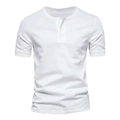 Slim fit men's white short sleeve Henley shirt with round neck and three button placket - S / White