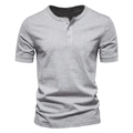 Men's casual slim fit short sleeve Henley shirt in heather grey cotton knit fabric - S / Light Gray