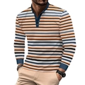 Detailansicht der Knopfleiste und der gestreiften Textur am schmalen Henley-Shirt - S / Orange Schwarz Aprikose