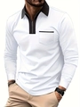 Detail eines schmal geschnittenen Herren-Poloshirts mit schwarzem Kontrastkragen - S / Weiß