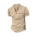 Chemise Henley kaki pour homme avec coutures contrastées et poche poitrine élégante - Kaki