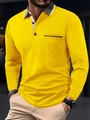 Men's long-sleeve polo shirt in bright yellow with grey contrast collar and chest pocket - S / Yellow