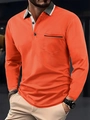 Men's long sleeve polo shirt in bright orange with contrasting grey collar detail - S / Orange