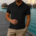Close-up of black men's polo shirt featuring premium vertical ribbed knit texture - S / Black