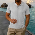 Detail of light grey textured knit polo shirt with buttoned collar on island background - S / Light Gray