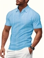 Close-up of light blue polo shirt with vertical fine stripe texture and white buttons - S / Light Blue