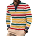 Herren Slim Fit Langarmshirt mit mehrfarbigen Querstreifen und modischem Henley-Ausschnitt - S / Grün Aprikose Rot Gelb