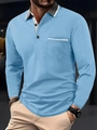 Men's long sleeve light blue Polo shirt with gray contrast collar and chest pocket - S / Light Blue