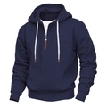 Klassieke marineblauwe herenhoodie met halve rits en warme fleecevoering - S / Marineblauw