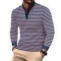 Schmal geschnittenes Herren Henley-Langarmshirt mit rosa und marineblauen Streifen - S / Navy Rosa