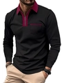 Men's slim long sleeve black polo shirt with burgundy collar and zip pocket detailing - S / Black + Red