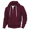 Felpa bordeaux classica con mezza zip, cappuccio, coulisse bianche e interno in pile - S / Borgogna