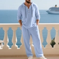 Completo casual da uomo in lino azzurro con felpa con cappuccio e pantaloni lunghi - Taglia S / Top E Pantaloni / Azzurro
