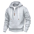 Detail van lichtgrijze hoodie met halve rits en bruine leren trekkoorden decoratie - S / Lichtgrijs