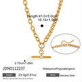 Gold T-bar stainless steel chain necklace with sparkling crystal detail for women - Gold Thick Link Rhinestone T-Bar Necklace (JDN0112237)