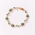 Eleganteres goldfarbenes Armband mit grünen Zirkonblüten und Blättern in Rankenoptik - Gold mit grüner Blume