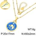Gold stainless steel Taurus zodiac necklace with blue enamel pendant and star chart - Taurus / Gold
