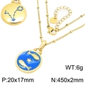Gold-plated stainless steel Pisces zodiac necklace featuring blue enamel pendant - Pisces (KN301478-GC)