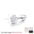S925 Sterling Silver Moissanite Screw Back Stud Earring showing detailed measurements - Little Flower (MSE0222) / 925 Silver / 6mm (Single Piece)