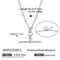 Detailed macro view of a stainless steel T-bar pendant necklace with square zircon - Silver Square Rhinestone T-Bar Necklace (JDN0312269-S)